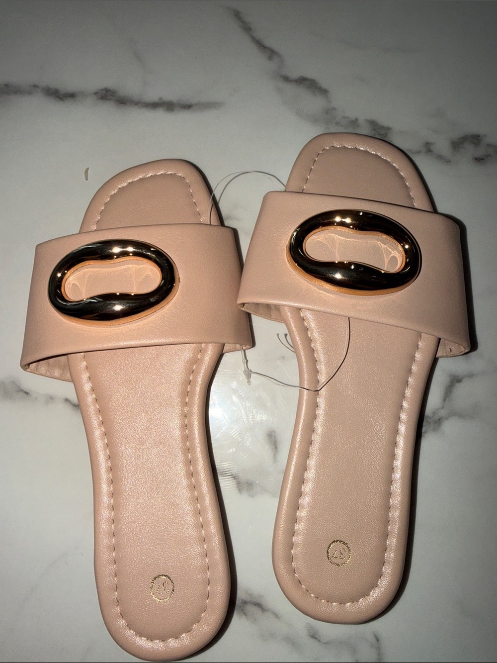 Women's Blush Slide Sandals with Gold Accent